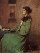 Thomas Wilmer Dewing Portrait of lady holding one rose oil painting